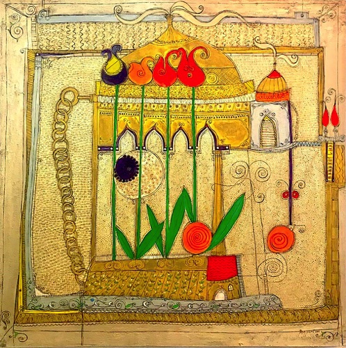 Ayfer Kalsın, 90x90 cm,
mixed media on canvas, 2023
Journey / Seyrüsefer series